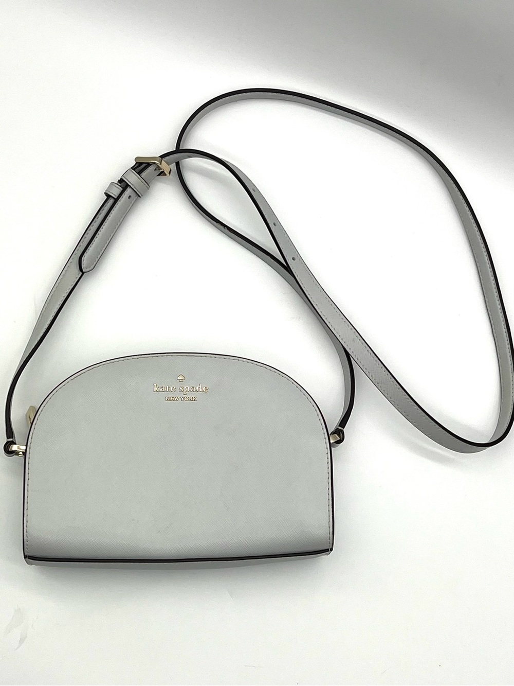 Kate Spade Perry Dome Crossbody Bag Light Gray Saffiano Leather K8697